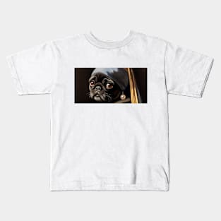 Pug dog with a pearl earring Kids T-Shirt